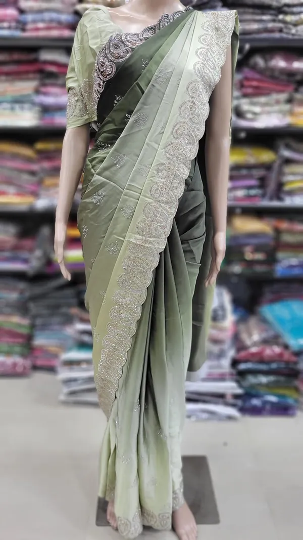 Heavy Satin Party Wear Stone Work Saree|SR63